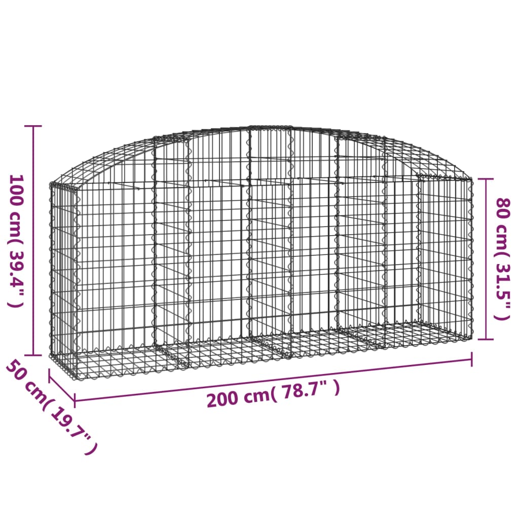 vidaXL Συρματοκιβώτιο Τοξωτό 200x50x80/100εκ. από Γαλβανισμένο Χάλυβα - Image 5