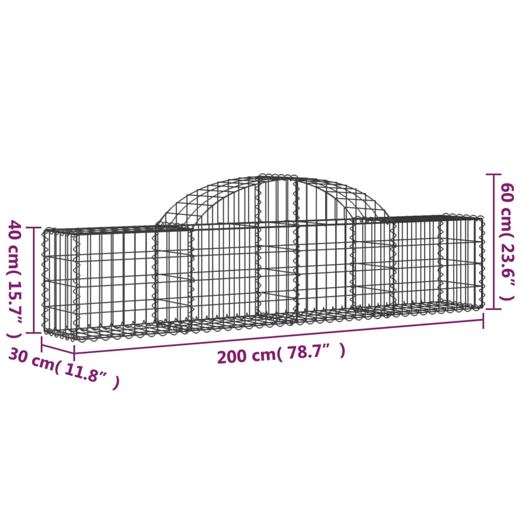 vidaXL Συρματοκιβώτιο Τοξωτό 200x30x40/60εκ. από Γαλβανισμένο Σίδερο - Image 5