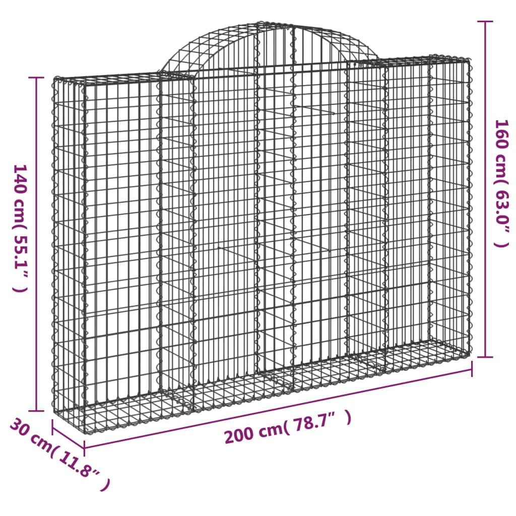 vidaXL Συρματοκιβώτιο Τοξωτό 200x30x140/160εκ. από Γαλβανισμένο Χάλυβα - Image 5