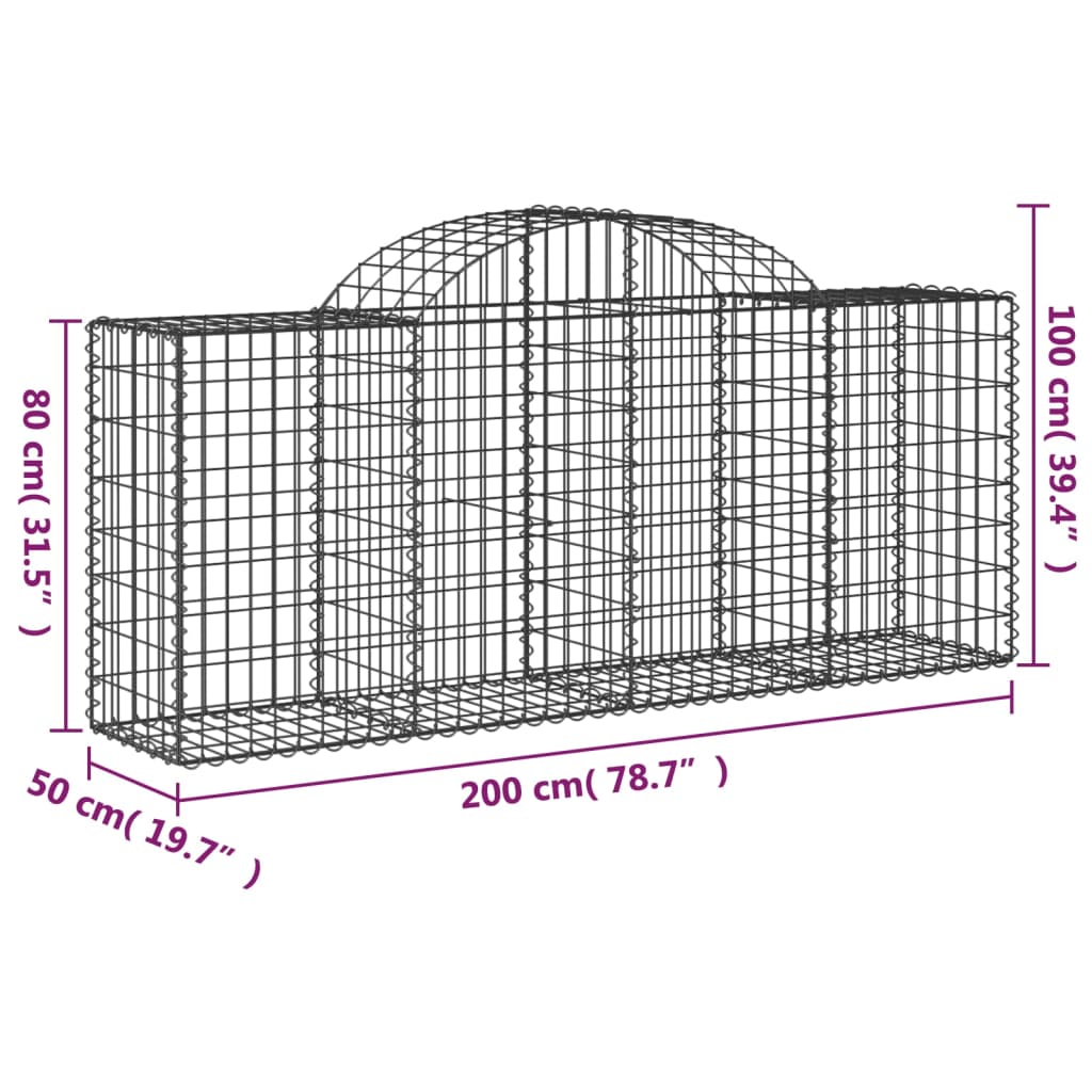 vidaXL Συρματοκιβώτιο Τοξωτό 200x50x80/100εκ. από Γαλβανισμένο Χάλυβα - Image 5