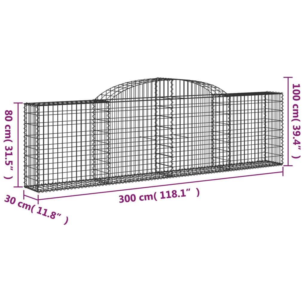 vidaXL Συρματοκιβώτιο Τοξωτό 300x30x80/100εκ. από Γαλβανισμένο Χάλυβα - Image 5