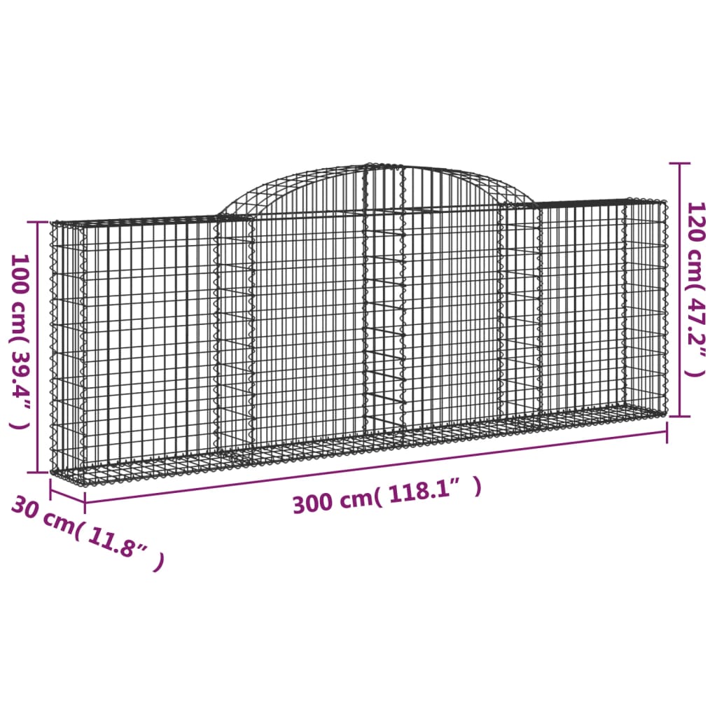 vidaXL Συρματοκιβώτιο Τοξωτό 300x30x100/120εκ. από Γαλβανισμένο Χάλυβα - Image 5