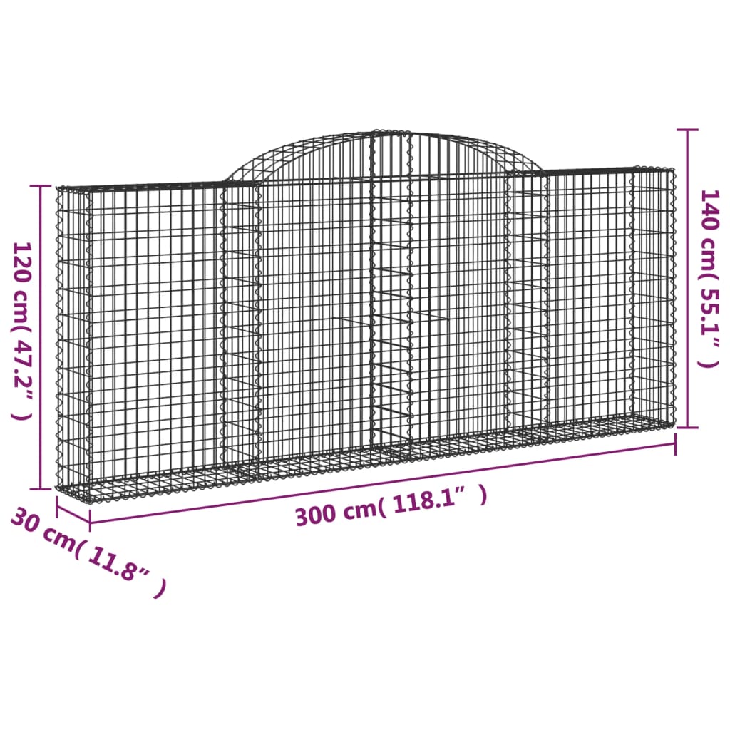 vidaXL Συρματοκιβώτιο Τοξωτό 300x30x120/140εκ. από Γαλβανισμένο Χάλυβα - Image 5