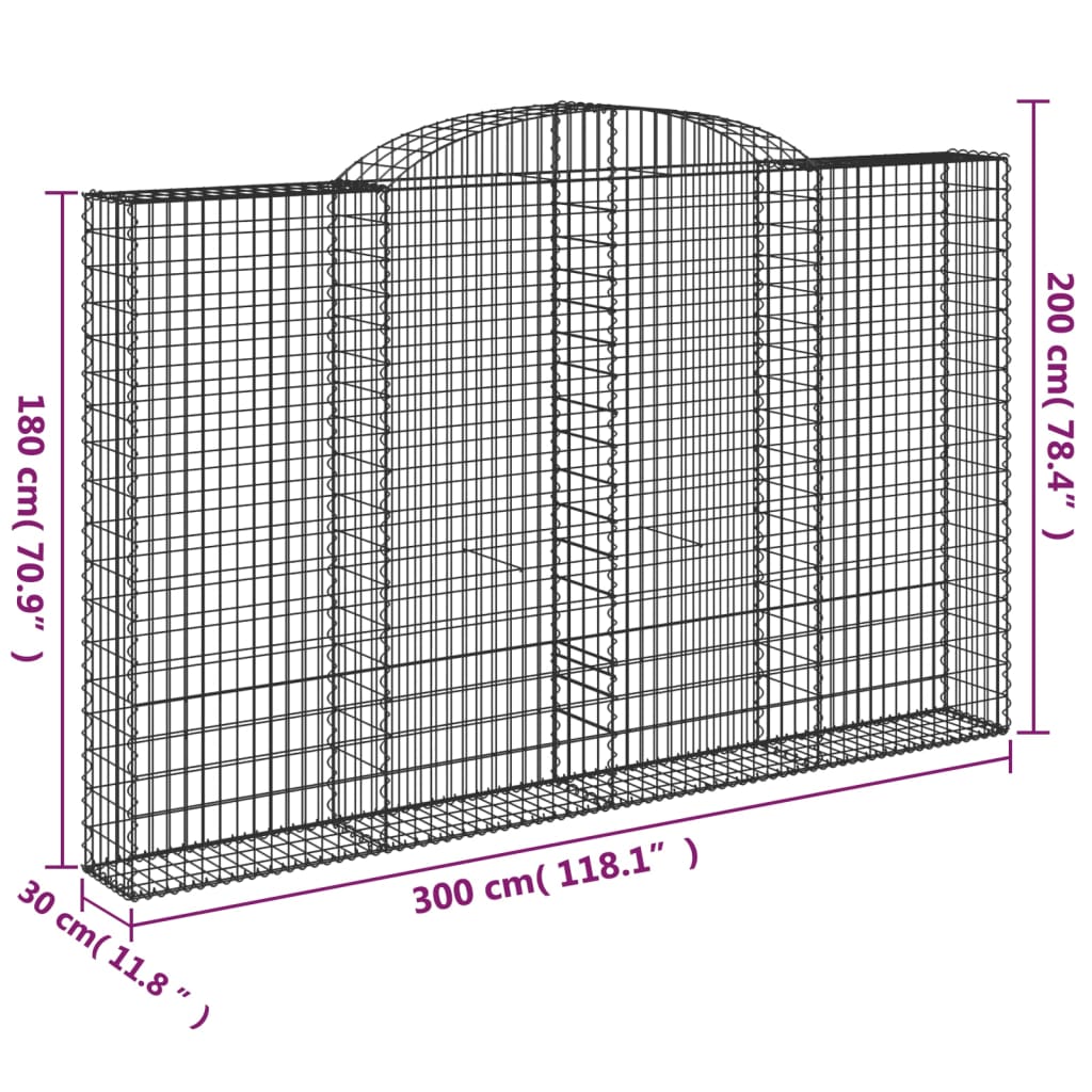 vidaXL Συρματοκιβώτιο Τοξωτό 300x30x180/200εκ. από Γαλβανισμένο Χάλυβα - Image 5