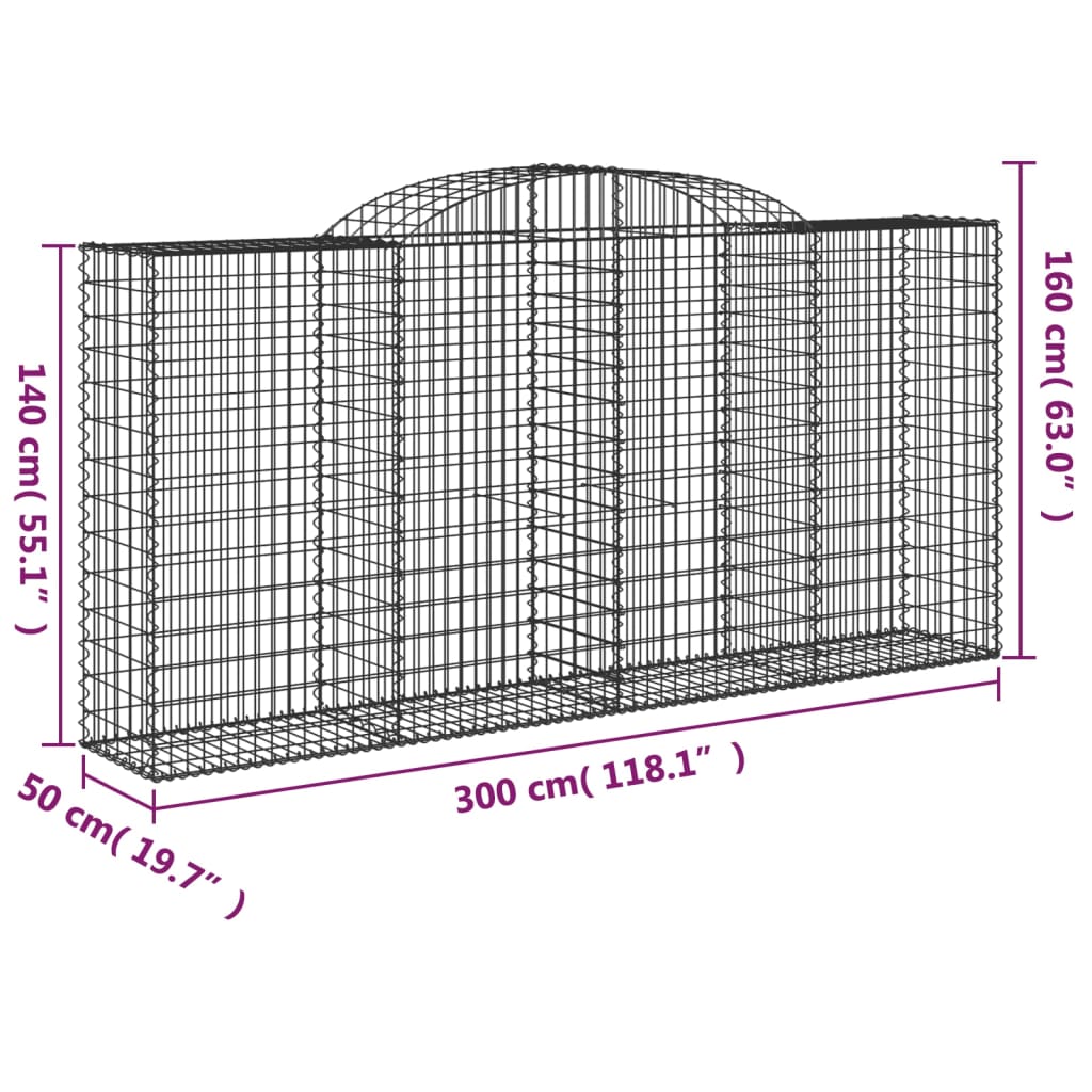 vidaXL Συρματοκιβώτιο Τοξωτό 300x50x140/160εκ. από Γαλβανισμένο Χάλυβα - Image 5
