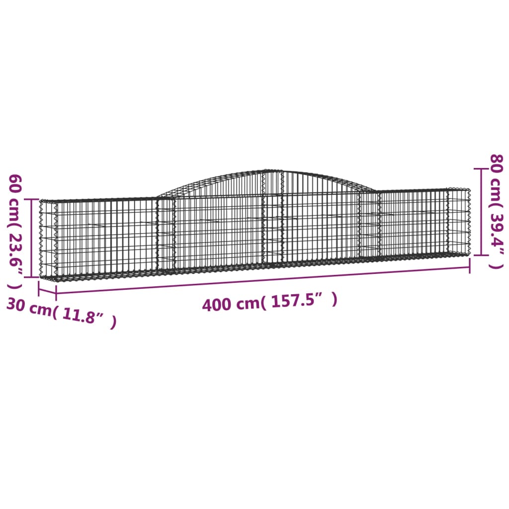 vidaXL Συρματοκιβώτιο Τοξωτό 400x30x60/80εκ. από Γαλβανισμένο Χάλυβα - Image 5