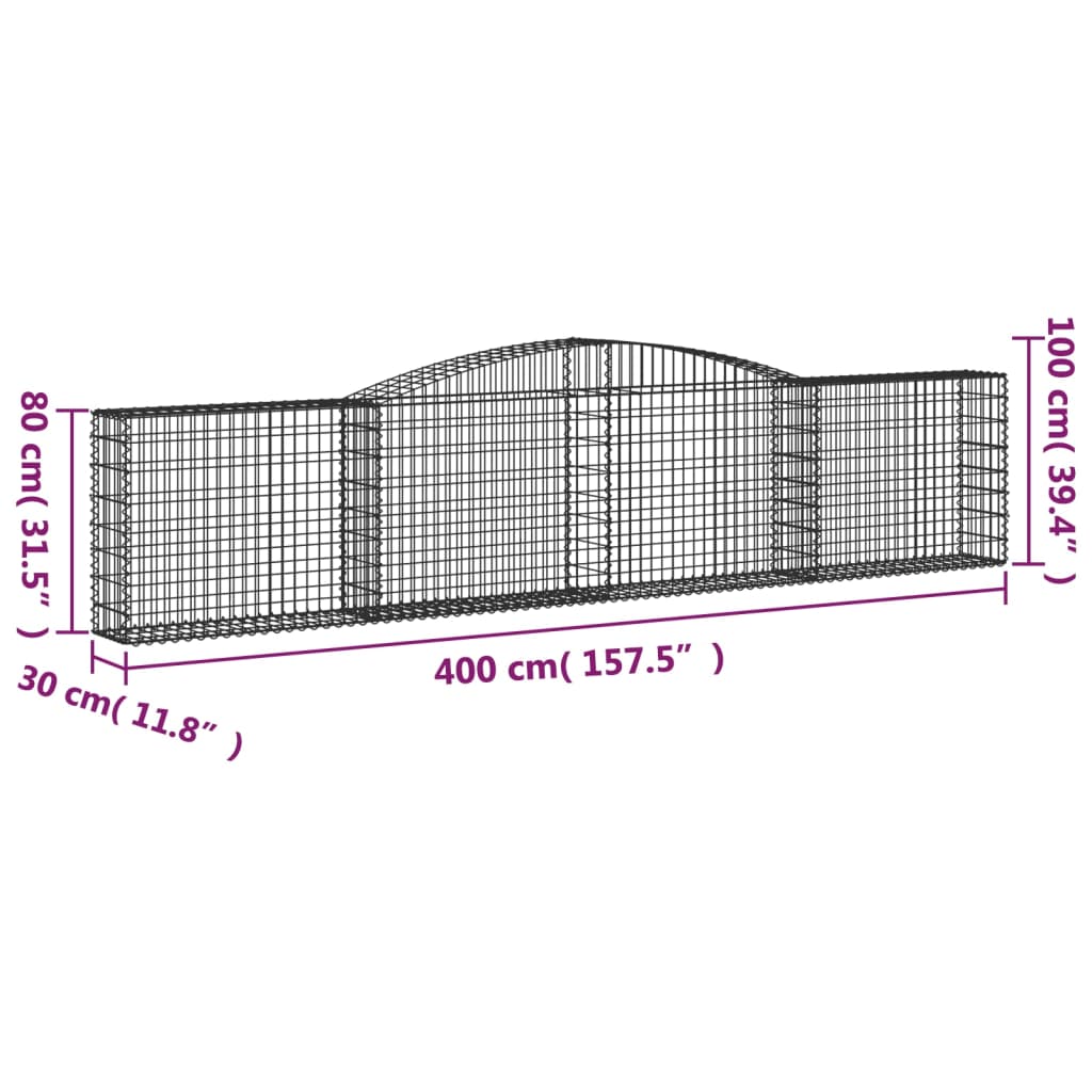 vidaXL Συρματοκιβώτιο Τοξωτό 400x30x80/100 εκ. από Γαλβανισμένο Χάλυβα - Image 5