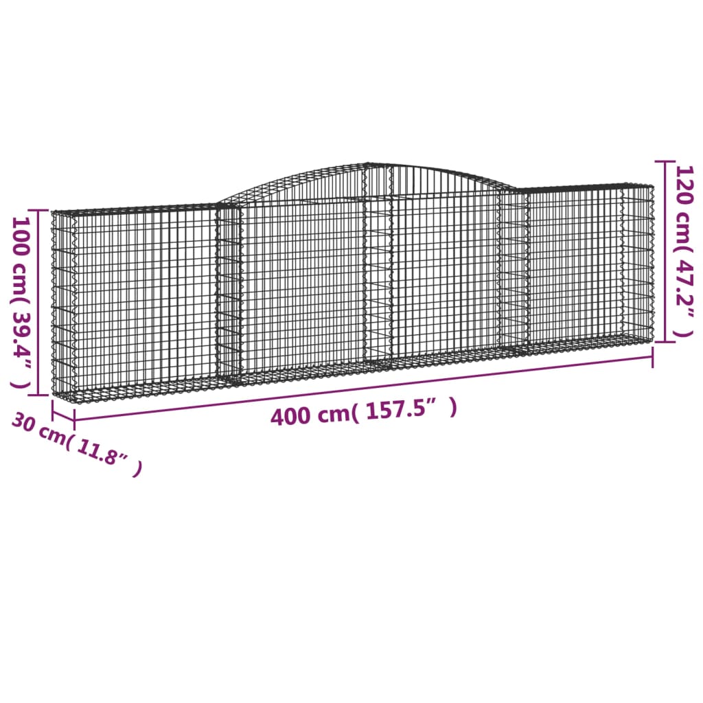 vidaXL Συρματοκιβώτιο Τοξωτό 400x30x100/120εκ. από Γαλβανισμένο Χάλυβα - Image 5
