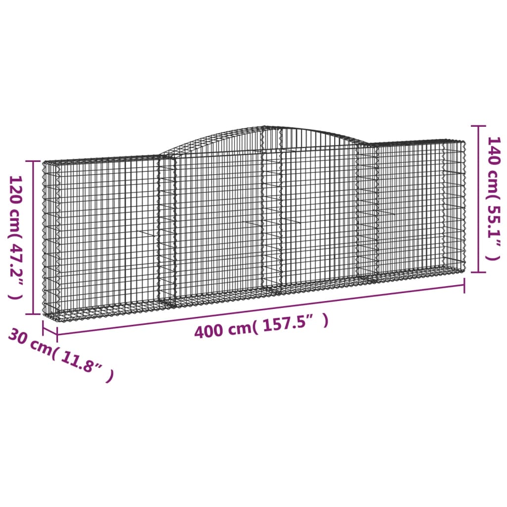 vidaXL Συρματοκιβώτιο Τοξωτό 400x30x120/140εκ. από Γαλβανισμένο Χάλυβα - Image 5