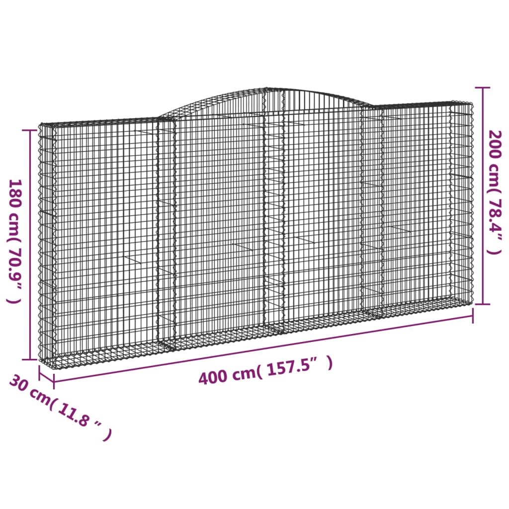 vidaXL Συρματοκιβώτιο Τοξωτό 400x30x180/200εκ. από Γαλβανισμένο Χάλυβα - Image 5