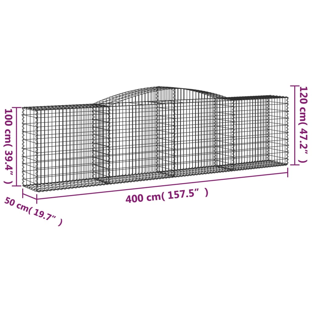 vidaXL Συρματοκιβώτιο Τοξωτό 400x50x100/120εκ. από Γαλβανισμένο Χάλυβα - Image 5