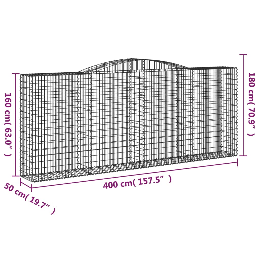 vidaXL Συρματοκιβώτιο Τοξωτό 400x50x160/180εκ. από Γαλβανισμένο Χάλυβα - Image 5