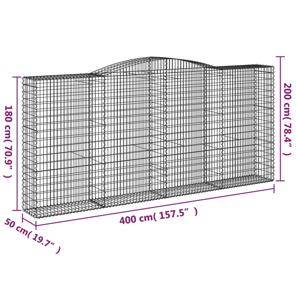 vidaXL Συρματοκιβώτιο Τοξωτό 400x50x180/200εκ. από Γαλβανισμένο Χάλυβα - Image 5