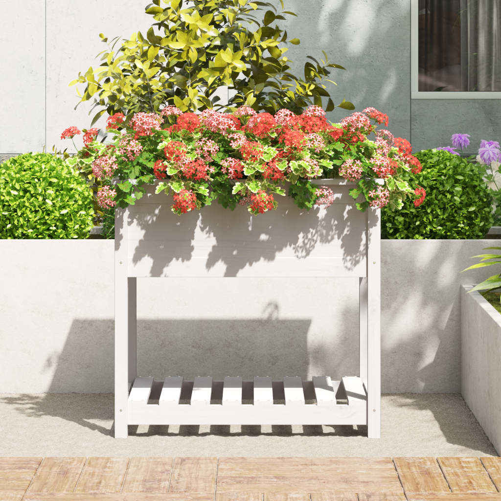 vidaXL Ζαρντινιέρα με Ράφι Λευκή 82,5x54x81 εκ. Μασίφ Ξύλο Πεύκου - Image 3