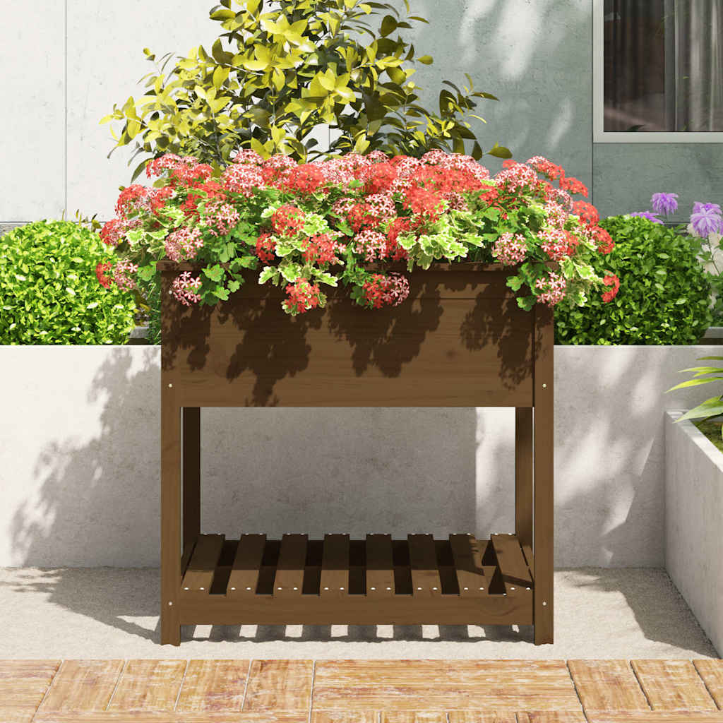 vidaXL Ζαρντινιέρα με Ράφι Μελί 82,5x82,5x81 εκ. από Μασίφ Ξύλο Πεύκου - Image 3