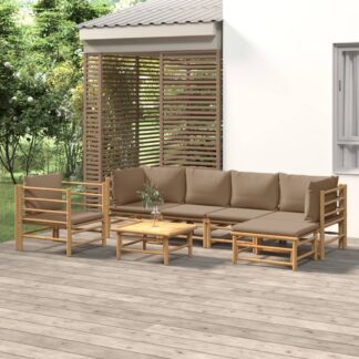 vidaXL Σαλόνι Κήπου Σετ 7 Τεμαχίων από Μπαμπού με Taupe Μαξιλάρια