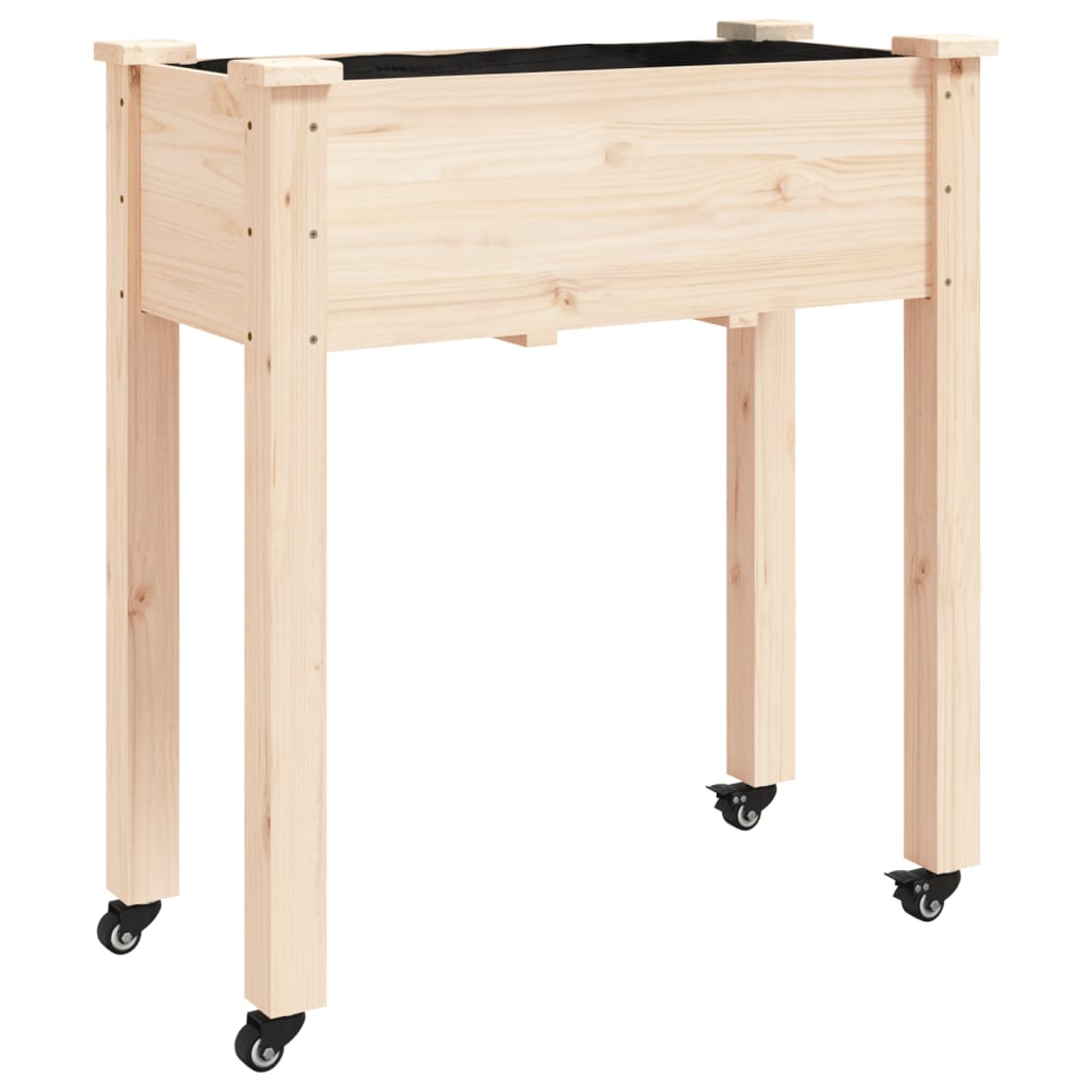 vidaXL Γλάστρα με Ρόδες & Επένδυση Καφέ 71x37x80 εκ. Μασίφ Ξύλο Ελάτης - Image 2