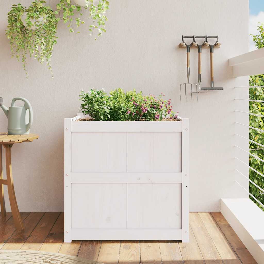 vidaXL Ζαρντινιέρα Λευκή 70 x 70 x 70 εκ. από Μασίφ Ξύλο Πεύκου - Image 3