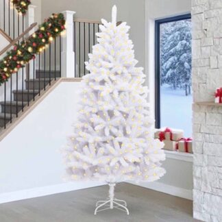 vidaXL Τεχνητό Χριστουγεννιάτικο Δέντρο 300 LED PVC και Ατσάλι Λευκό