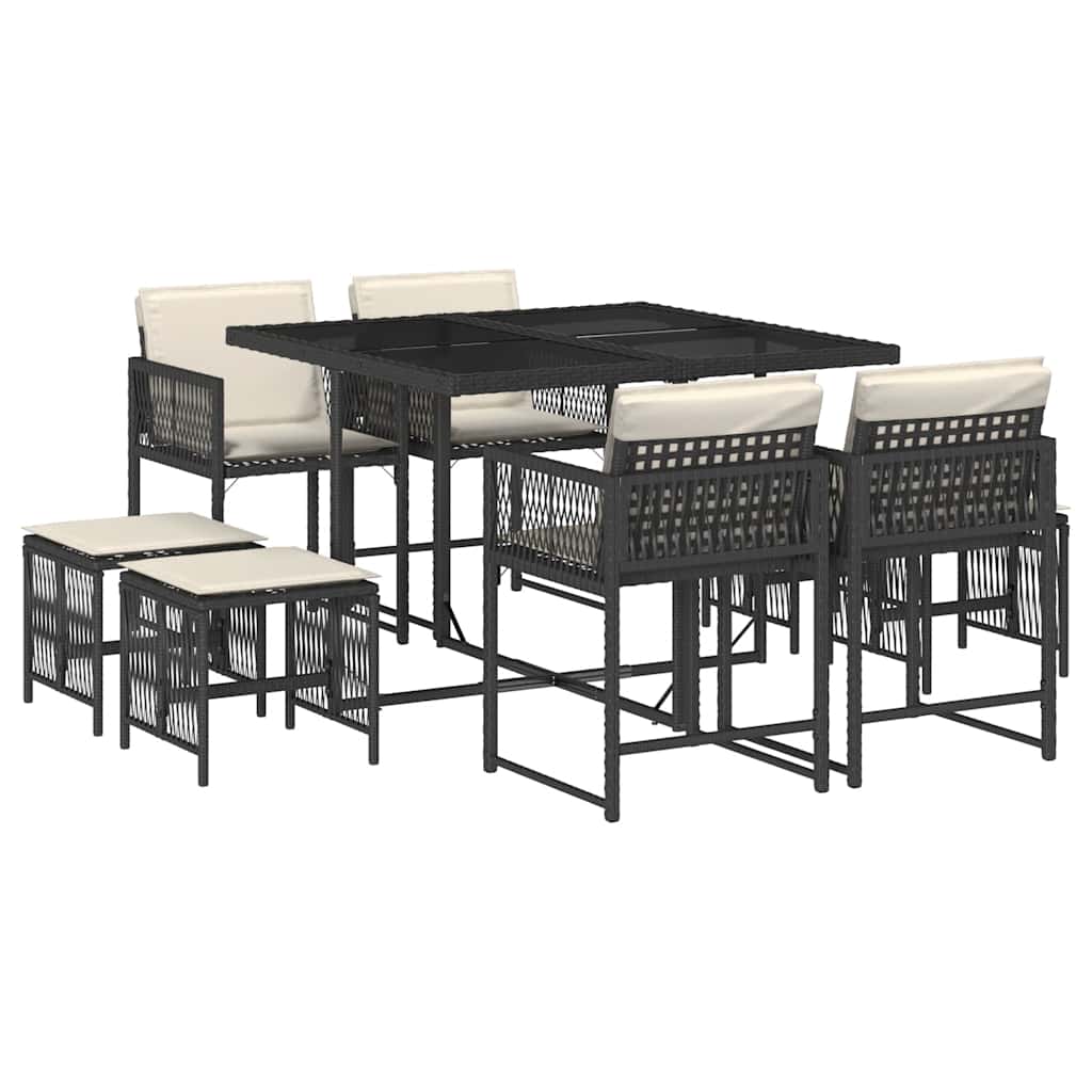 vidaXL Σετ Τραπεζαρίας Κήπου 9 τεμ Μαύρο από Συνθ. Ρατάν με Μαξιλάρια - Image 2