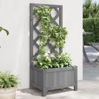 vidaXL Γλάστρα με Πλέγμα Γκρι 40x30x90 εκ. από Μασίφ Ξύλο Ελάτης
