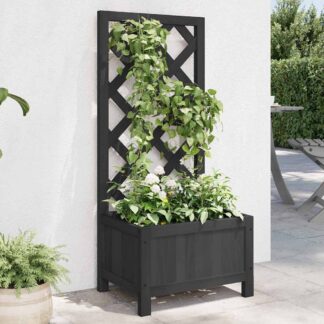 vidaXL Γλάστρα με Πλέγμα Μαύρη 40x30x90 εκ. από Μασίφ Ξύλο Ελάτης
