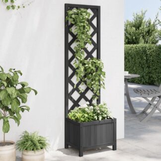 vidaXL Γλάστρα με Πλέγμα Μαύρη 40x30x135 εκ. από Μασίφ Ξύλο Ελάτης