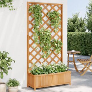 vidaXL Γλάστρα με Πλέγμα Καφέ 90x35x180 εκ. από Μασίφ Ξύλο Ελάτης