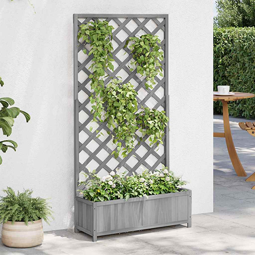 vidaXL Γλάστρα με Πλέγμα Γκρι 90x35x180 εκ. από Μασίφ Ξύλο Ελάτης