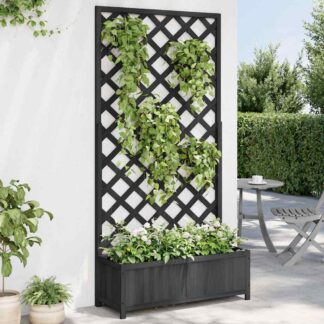 vidaXL Γλάστρα με Πλέγμα Μαύρη 90x35x180 εκ. από Μασίφ Ξύλο Ελάτης