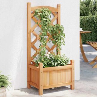 vidaXL Γλάστρα με Πλέγμα Καφέ 40x30x90 εκ. από Μασίφ Ξύλο Ελάτης