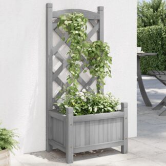 vidaXL Γλάστρα με Πλέγμα Γκρι 40x30x90 εκ. από Μασίφ Ξύλο Ελάτης