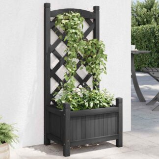 vidaXL Γλάστρα με Πλέγμα Μαύρη 40x30x90 εκ. από Μασίφ Ξύλο Ελάτης