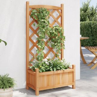 vidaXL Γλάστρα με Πλέγμα Καφέ 55x29,5x110 εκ. από Μασίφ Ξύλο Ελάτης