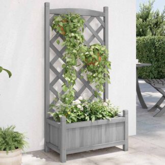 vidaXL Γλάστρα με Πλέγμα Γκρι 55x29,5x110 εκ. από Μασίφ Ξύλο Ελάτης