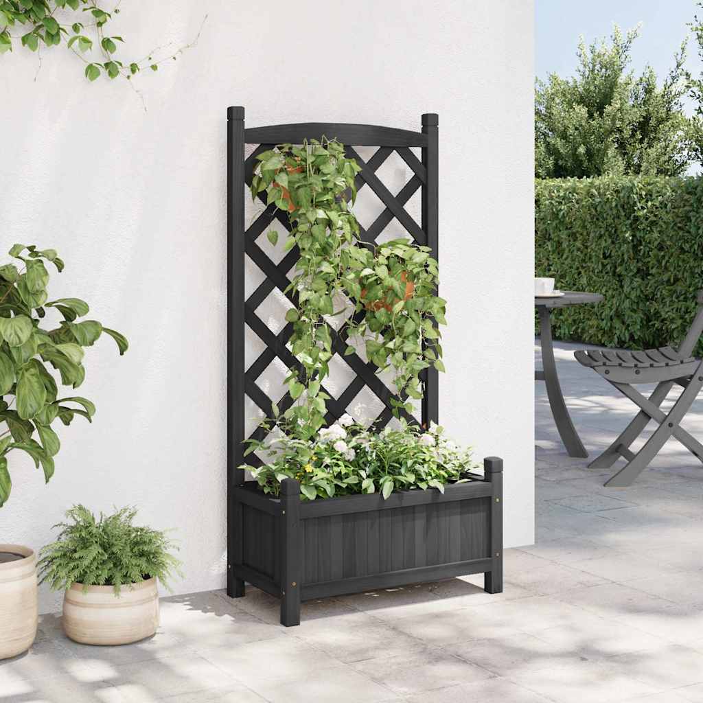 vidaXL Γλάστρα με Πλέγμα Μαύρη 55x29,5x110 εκ. από Μασίφ Ξύλο Ελάτης - Image 3