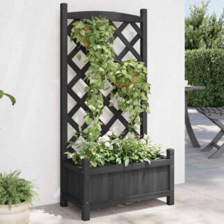 vidaXL Γλάστρα με Πλέγμα Μαύρη 55x29,5x110 εκ. από Μασίφ Ξύλο Ελάτης