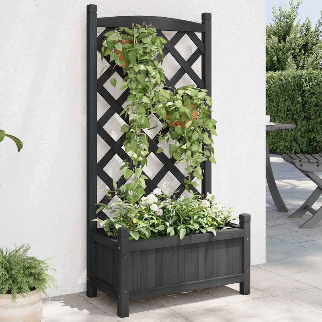 vidaXL Γλάστρα με Πλέγμα Μαύρη 55x29,5x110 εκ. από Μασίφ Ξύλο Ελάτης