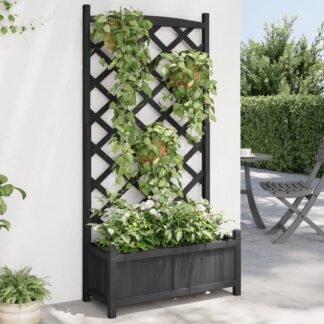 vidaXL Γλάστρα με Πλέγμα Μαύρη 75x35x150 εκ. από Μασίφ Ξύλο Ελάτης