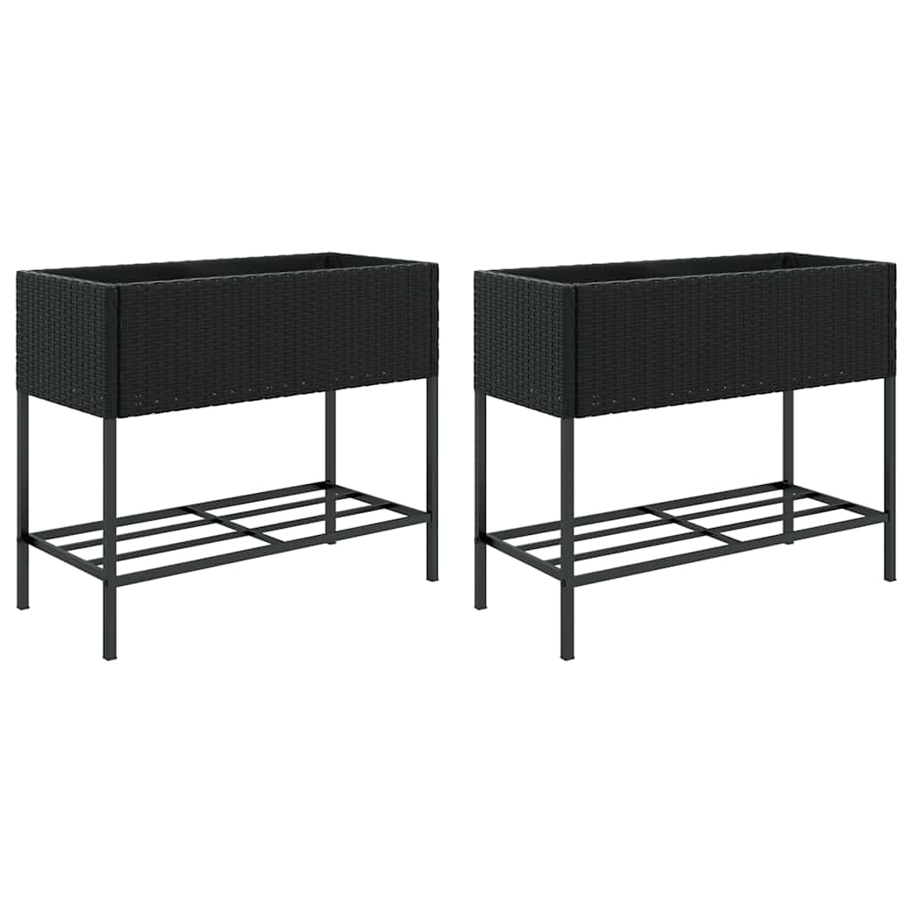 vidaXL Γλάστρες Κήπου με Ράφια 2 τεμ. Μαύρες 90x40x75εκ Συνθ. Ρατάν - Image 2