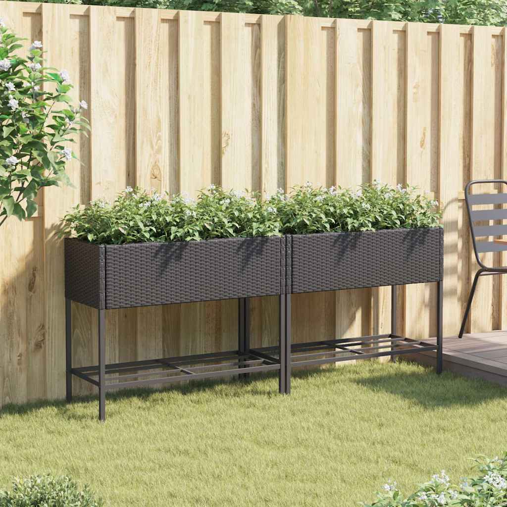 vidaXL Γλάστρες Κήπου με Ράφια 2 τεμ. Μαύρες 90x40x75εκ Συνθ. Ρατάν - Image 3