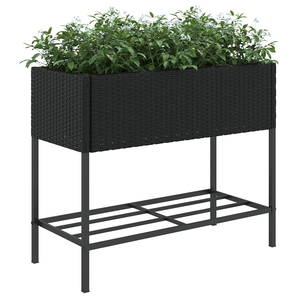 vidaXL Γλάστρες Κήπου με Ράφια 2 τεμ. Μαύρες 90x40x75εκ Συνθ. Ρατάν - Image 4
