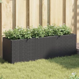 vidaXL Ζαρντινιέρες Κήπου Μαύρες 105x30x32εκ Συνθ. Ρατάν με 3 Γλάστρες