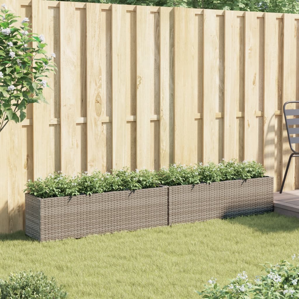 vidaXL Ζαρντινιέρα Κήπου Γκρι 105x30x32 εκ. Συνθ. Ρατάν με 3 Γλάστρες - Image 3