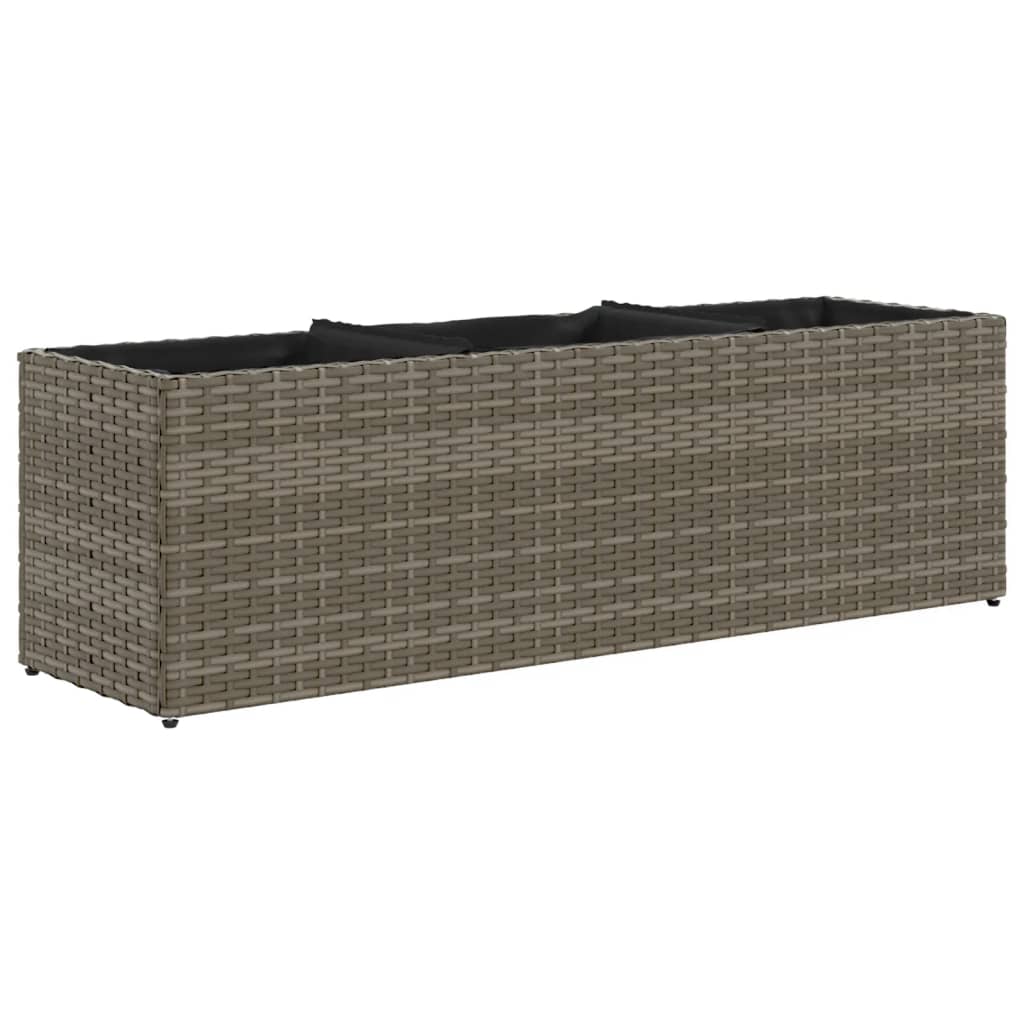 vidaXL Ζαρντινιέρα Κήπου Γκρι 105x30x32 εκ. Συνθ. Ρατάν με 3 Γλάστρες - Image 5