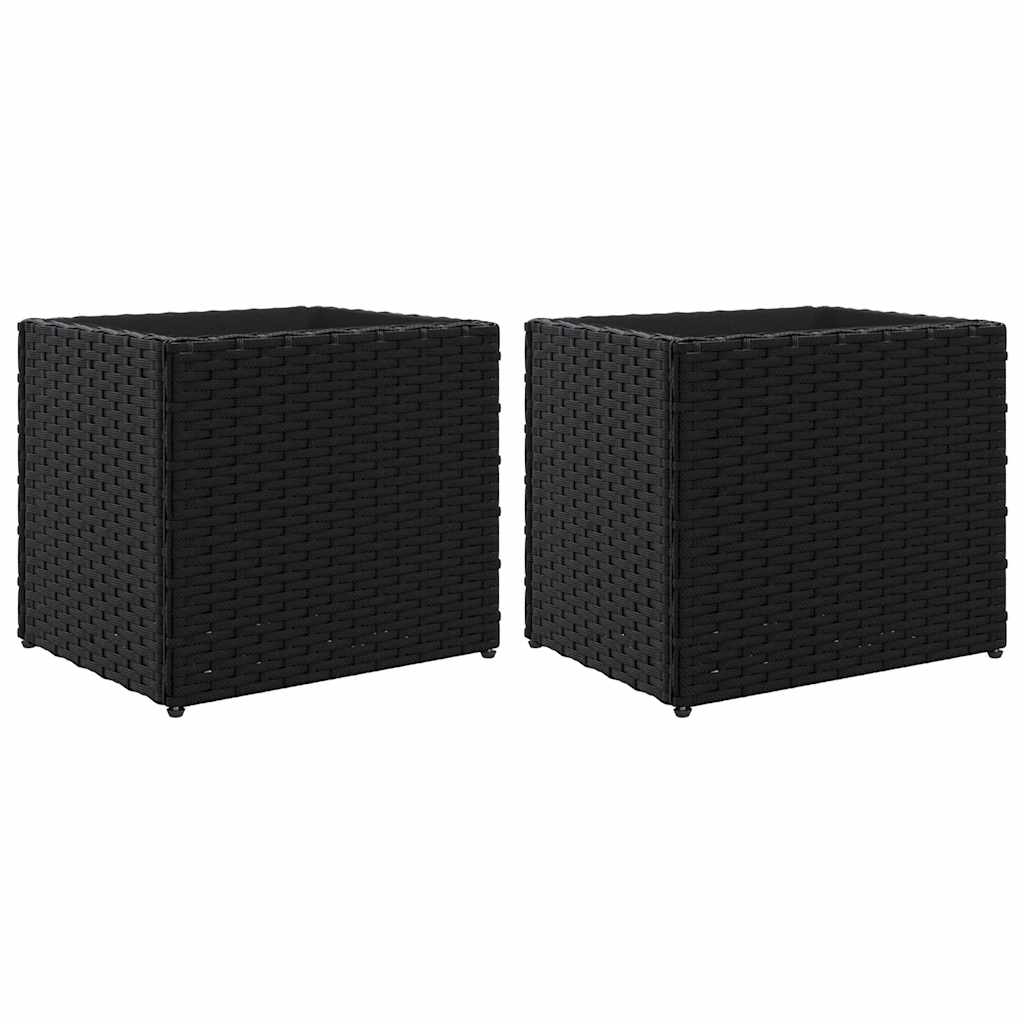 vidaXL Ζαρντινιέρες Κήπου 2 τεμ. Μαύρη 36x30x32εκ. από Συνθετικό Ρατάν - Image 2