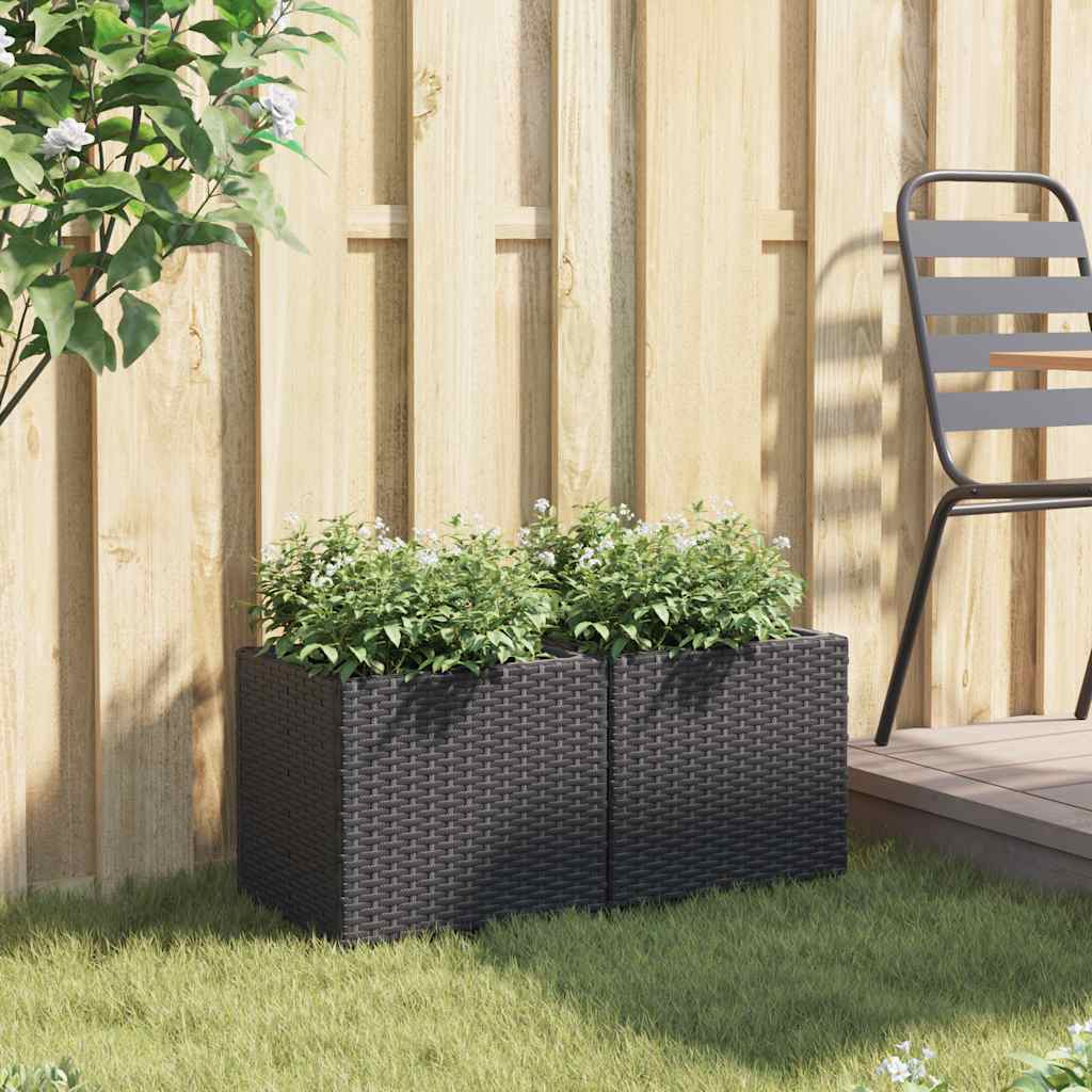 vidaXL Ζαρντινιέρες Κήπου 2 τεμ. Μαύρη 36x30x32εκ. από Συνθετικό Ρατάν - Image 3