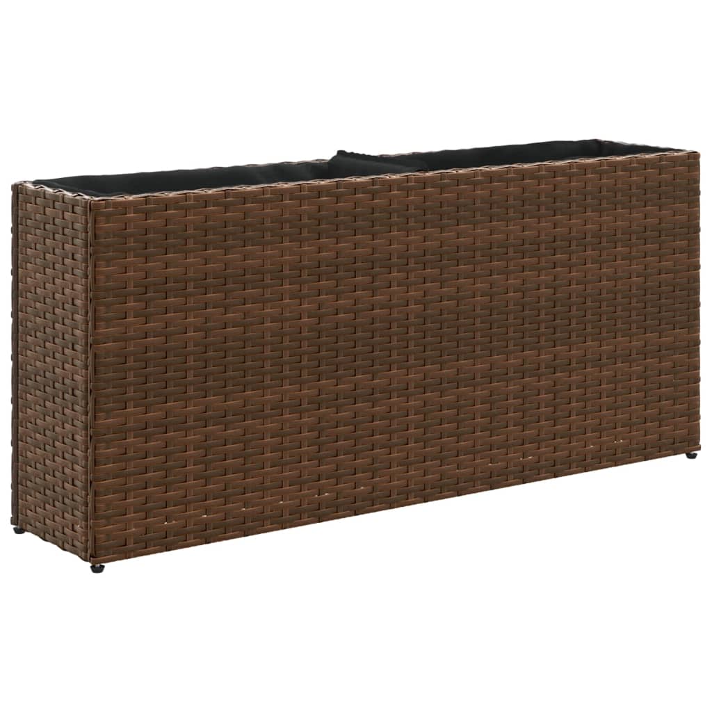 vidaXL Ζαρντινιέρα Κήπου Καφέ 90x20x40εκ. Συνθ. Ρατάν με 2 Γλάστρες - Image 2
