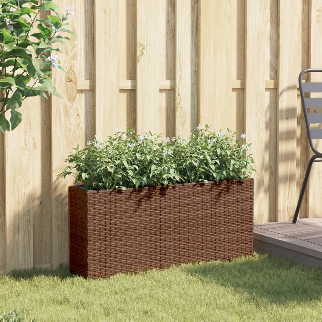 vidaXL Ζαρντινιέρα Κήπου Καφέ 90x20x40εκ. Συνθ. Ρατάν με 2 Γλάστρες - Image 3