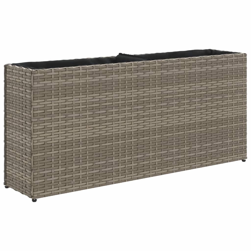 vidaXL Ζαρντινιέρα Κήπου Γκρι 90x20x40εκ. Συνθ. Ρατάν με 2 Γλάστρες - Image 2